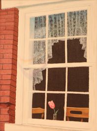 Looking into a window with a flower
